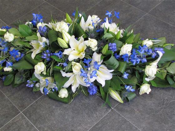 Blue And White Coffin Top Funeral Flowers Sheffield 