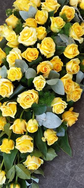 Yellow Rose Coffin Top Arrangement Funeral Flowers Sheffield 